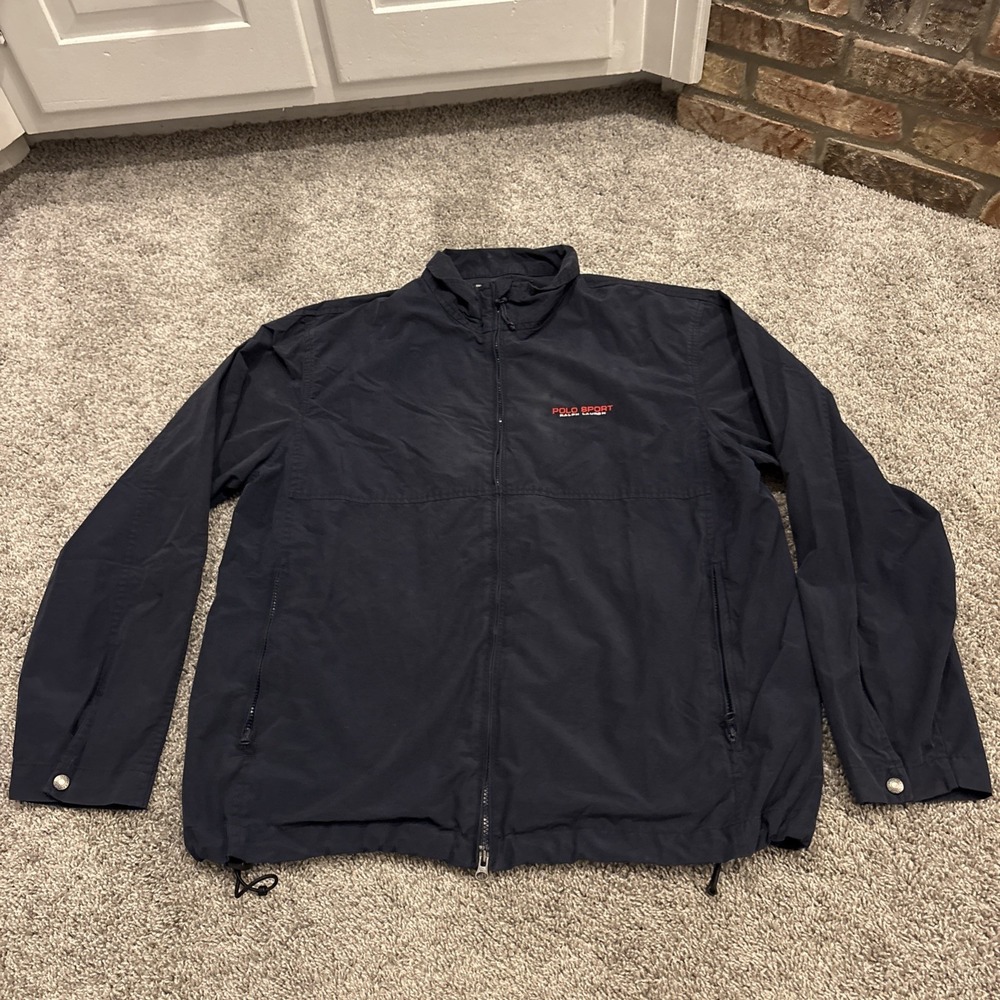 Vintage Polo Sport Ralph Lauren Jacket Mens XL Harrington Flag USA Bomber Navy